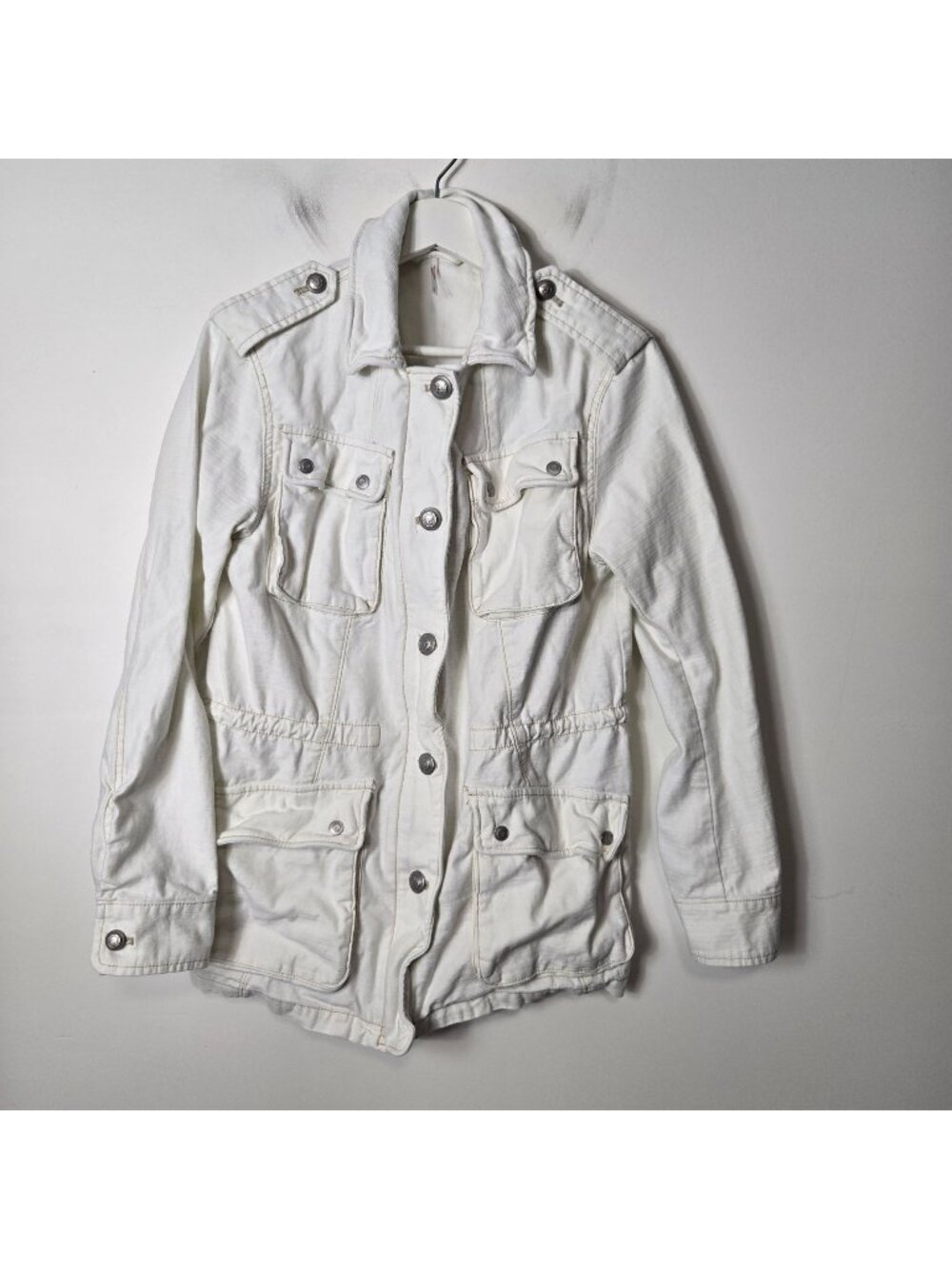 Free People Size S Not Your Brother's Military Jacket Cream Cargo Utility